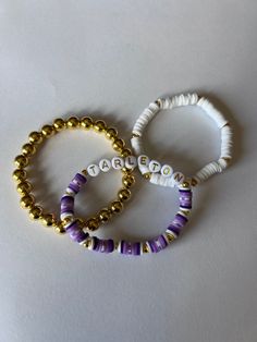 These Bracelets are a perfect way to show your school spirit on game day! They are also fully customizable and make a great gift! Personalized White Wristbands For Team Events, Personalized White Wristband For Team Events, Customizable White Wristband For Everyday, Team Spirit Letter Beads Bracelets For Gift, Team Spirit Letter Beads Bracelets As Gift, White School Spirit Jewelry As A Gift, White School Spirit Jewelry As Gift, School Spirit White Jewelry As Gift, White School Spirit Jewelry Gift