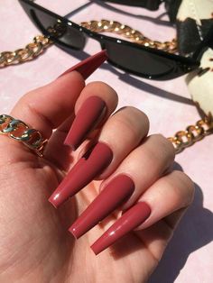 Nails Red Bottoms, Acrylic Nails Red, Nude Acrylic Nails, Peach Nails, Pink Glitter Nails, Luxury Press On Nails, Dark Nails, Nails Red, Pretty Nail Art