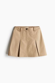 A-line mini skirt in thick twill. Regular waist  zip fly with button  and inverted box pleats below hip for added volume. Unlined. Twill Skirt, Outdoor Girls, Jumper Short, Baby Outerwear, Maternity Swimwear, A Line Mini Skirt, Baby Trend, Blouse Jeans, Suits And Jackets