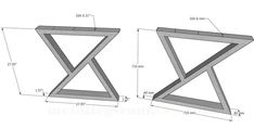 two wooden shelves are shown with measurements