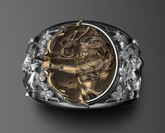 Step into the realm of mythology with our stunning Diana the Huntress Ring. This elegant silver piece is a true work of art, meticulously crafted to capture the essence of the Roman goddess of the hunt. Made from high-quality sterling silver, this unique statement ring is not just a piece of jewelry but a symbol of strength and grace. The intricate details and fine craftsmanship make it a standout accessory that's perfect for any occasion, whether you're dressing up for a night out or adding a t Dnd Rings, Hunter Rings, Diana The Huntress, Goddess Diana, Goddess Artemis, Diana Ring, Forest Jewelry, Gold Ring Unique, Pirate Accessories