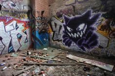 an abandoned room with graffiti on the walls