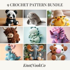 the 9 crochet pattern bundle includes many different animals