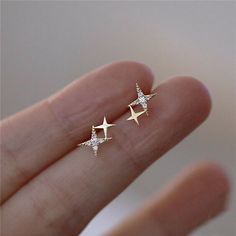 Elegant 18k Yellow Gold Plated Stud Earrings for Women Cubic Zirconia Gifts | eBay Star Earrings Stud, Earrings Dainty, Earrings Minimalist, Girly Jewelry, Geometric Earrings, Dream Jewelry, Minimalist Modern, Pretty Jewellery, Ear Jewelry