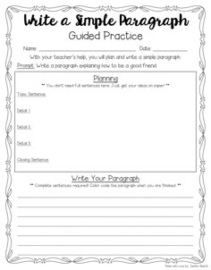 a simple writing practice sheet with the words write a simple paragraph guided practice on it