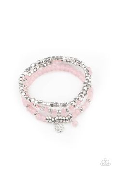 Paparazzi Glacial Glimmer Pink Bracelet Paparazzi Jewelry Bling Party, True Winter, Cube Beads, Jewelry Images, Paparazzi Accessories, White Rhinestone, Paparazzi Jewelry, Pink Bracelet, Shiny Silver