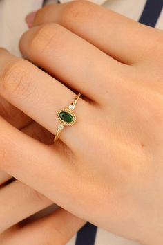 14K Solıd Gold Green Stone Ring-Oval Cut-Between Two Zircon Stones- Twist Band Ring - Twist Ring - Anniversary Gift This solid gold dainty ring is made entirely from 14k solid gold. * Jewelry is packaged and shipped in a delicate jewelry gift box. * If you are purchasing it as a gift, please feel free to add a personal note. Anniversary, Gift For Wife, Christmas Gift Gold Kt: 14K solid gold * Available Gold Color:  * Guaranteed Authentic 14k Gold, Not Plated Or Filled * Stamp: 14K Oval Cabochon Rings For May Birthstone, Gold Ring Indian, Gold Dainty Ring, Simple Necklace Designs, Indian Rings, Green Stone Ring, Twisted Band Ring, Ruby Earrings Studs, Modern Gold Jewelry