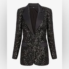 Express Women’s Tuxedo Boyfriend Blazer Suit Coat Size S M Sequin Peak Lapel Marked Size S Would Fit M Because It Runs A Tad Large I Dont Recall If I Wore It Out Not It Was A Sold Out From A Previous Year Glamorous Long Sleeve Blazer For Work, Glamorous Tailored Blazer For Workwear, Fall Party Suits With Lapel Collar, Glamorous Tailored Outerwear With Notch Lapel, Elegant Outerwear With Sequins And Notch Lapel, Elegant Notch Lapel Outerwear With Sequins, Elegant Sequined Notch Lapel Outerwear, Tailored Long Sleeve Glamorous Outerwear, Glamorous Tailored Long Sleeve Outerwear