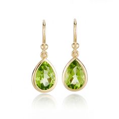 Gump's Signature Teardrop Earrings in Peridot Yellow Gold Gemstone Teardrop Earrings, Classic Teardrop Earrings For May Birthstone, Yellow Gold Peridot Teardrop Jewelry, Classic Teardrop May Birthstone Earrings, Green Pear-shaped Teardrop Earrings, Classic Pear-shaped May Birthstone Earrings, Teardrop May Birthstone Earrings, Elegant Peridot Earrings For May Birthstone, Yellow Gold Pear-shaped May Birthstone Earrings