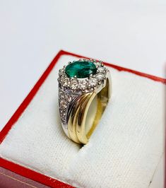 Beautiful Vintage 14k Yellow Gold Natural Oval Shape Emerald Ring 100% Natural Emeralds Emerald(s) 1.00CT Diamond: 0.80CT Color: G Clarity: SI1 Total ring weight: 5.2GR Ring sizing available free of charge For more information regarding this item feel free to reach me so I can accommodate your needs. Thank you Vintage White Gold Oval Emerald Ring, Vintage Oval White Gold Emerald Ring, Vintage Oval Emerald Ring In White Gold, Luxury Oval Hallmarked Emerald Ring, Timeless Oval Hallmarked Emerald Ring, Timeless Oval Emerald Ring Hallmarked, Luxury Oval Yellow Gold Emerald Ring, Luxury Oval Emerald Ring In Yellow Gold, Oval White Gold Signet Ring With Center Stone