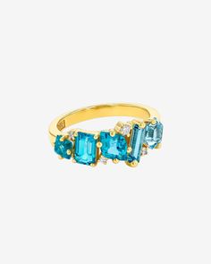 Kalan By Suzanne Kalan Nadima Blend Aqua Ombre Ring in 14k yellow gold Modern Multi-stone Baguette Cut Jewelry, Modern Multi-stone Baguette Cut Rings, Emerald Cut Multi-stone Topaz Ring In Fine Jewelry Style, Fine Jewelry Multi-stone Topaz And Diamond Ring, Fine Jewelry Diamond Multi-stone Topaz Ring, 14k Gold Multi-stone Topaz Ring, Fine Jewelry Baguette-cut Multi-stone Diamond Ring, 14k Gold Multi-stone Topaz Ring Fine Jewelry, Multi-stone Diamond Topaz Ring