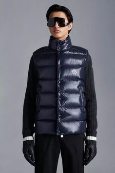 Dark Blue Tibb Down Vest - Vests for Men | Moncler US Vest For Men, Black Leaves, The 80's, Outerwear Vest, Blue White And Black, Down Vest, Orange Black, Blue Brown, Blue Black