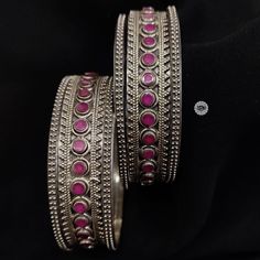 Listing for set of 6 bangles. Material: 92.5 silver, semiprecious stones Size: 2.6 Weight: 109 gms Oxidized Bangles, Stackable Bangles, Stone Bangle, Stacked Bangles, Bangle Set, Pink Stone, Bangles Jewelry, Silver Bangles, Semiprecious Stones