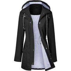 *Material: 100% Polyester Waterproof Material With Striped Cotton Lined, Breathable, Soft Touch, Windproof, Easy To Package. *Design: This Women Rain Jacket With Attached Hood, Drawstring Waist Design. Solid Pattern, Sun Protection And Waterproof Function, Breathable, Skin-Touch, Quick-Drying, Lightweight Casual Fit, Front Pocket Decoration, Suitable For All Seasons. *Occasion: Suitable For Hiking, Climbing, Traveling, Camping, Sports, Outdoor, Easy To Quick-Drying When It Is Light Rain Or Snow Black Windproof Windbreaker For Fall, Outdoor Long Coat Raincoat For Fall, Spring Weatherproof Black Raincoat, Black Weatherproof Raincoat For Spring, Spring Black Weatherproof Raincoat, Long Raincoat For Fall Outdoor Use, Outdoor Long Raincoat For Fall, Fall Outdoor Long Raincoat, Black Windbreaker For Rainy Season Outdoor Activities