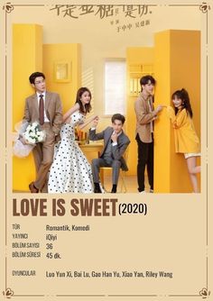 the poster for love is sweet, which features two young people and one man in a suit