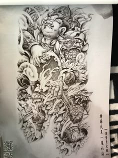 a tattoo design with many different things on it