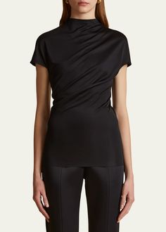 Khaite Zenn Mock-Neck Jersey Top - Bergdorf Goodman Latest T Shirt, Mock Neck Top, Mock Neckline, Kimono Sleeve, Turtle Neck Top, Jersey Top, Bergdorf Goodman, Pullover Styling, Mock Neck