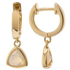 These opal drop earrings by Gemistry are a beautiful and elegant addition to your jewelry collection. These opal drop earrings by Gemistry are a beautiful and elegant addition to your jewelry collection. Nickel free Metal: sterling silver Backings: post Packaging: velvety pouch Plating: 14k gold flash plated Finish: polished Length: 17.78 mm x 5.8 mmSTONE DETAILS Stone type: opal Total weight: 1/2 ct. Center stone size: 5 mm x 5 mm Shape: trillion Setting: bezel Gemstones may have been treated t Teardrop Opal Earrings In Gold, Elegant Opal Hoop Earrings, Elegant Gold Opal Hoop Earrings, Elegant Hypoallergenic Opal Jewelry, Formal Opal Gemstone Earrings, Elegant Ethiopian Opal Earrings As Gift, Yellow Gold Opal Gemstone Earrings, Opal Jewelry In Yellow Gold With Matching Earrings, Yellow Gold Opal Jewelry With Matching Earrings