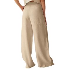 Apricot Button High Waist Wide Leg Pants Relaxed Fit Wide Leg Bottoms With Button Closure, High Waist Linen Bottoms With Buttons, Beige Linen Bottoms With Button Closure, Wide-leg Relaxed Fit Pants With Button Closure, Relaxed Fit Wide-leg Pants With Button Closure, Beige Straight Pants With Button Closure, High Waist Linen Bottoms With Button Closure, Beige Linen Bottoms With Buttons, Beige High-waisted Solid Color Pants