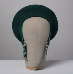 This full-size wool forest green beret hat is outfitted with harness straps that buckle under the chin. Nice and structured, quality woven with a nice tight weave.  Fits up to a 23" head size. Material is 100% wool felt, with an 11.5" diameter. Straps are  glossy deep teal green PVC. All pieces are MADE TO ORDER.  Plea Handmade Adjustable Hat Headpiece, Vintage Handmade Adjustable Felt Hat, Green Beret Aesthetic, Novelty Green Adjustable Hat, Adjustable Green Hat Headpiece, Green Beret, Plush Bags, Classic Style Outfits, Beret Hat