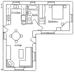 the floor plan for an apartment with two bedroom and one bathroom, including a living room