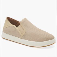 Olukai Ki‘ihele Women’s Slip-On Sneakers New Without Tags Or Box Size 7.5 Beige Leather Upper Beige Slip-on Sneakers With Textured Sole For Summer, Casual Beige Synthetic Slip-on Sneakers, Spring Beige Slip-on Sneakers With Rubber Sole, White Textile Slip-ons With Round Toe, Beige Slip-on Sneakers For Everyday, Casual Beige Slip-on Walking Shoes, Beige Textile Slip-ons With Round Toe, Beige Textile Slip-ons With Textured Sole, Beige Slip-on Walking Shoes For Spring