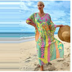 Brand New W/O Tag 95% Polyester, 5% Elastane Shoulder 43.3" Chest 65.7" Length 53.1" Vibrant Green V-neck Maxi Dress, Colorful V-neck Beach Dress, Multicolor Long Sleeve Vacation Dresses, Long Sleeve Multicolor Dresses For Vacation, Pink Vibrant Print Dress For Beach Cover-up, Long Sleeve Multicolor Print Beach Dress, Long Sleeve Multicolor Print Dress For Beach, Pink Printed Beach Dress For Spring, Spring Pink Printed Beach Dress