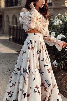 Lasaky - Chic Floral Patterned Two-Piece Maxi Dress Set with Bohemian Inspirations Two-piece Summer Dress For Spring, Summer Two-piece Dress For Brunch, Floral Print Chiffon Sets, Chic Chiffon Sets For Spring, Elegant Floral Print Sets For Vacation, Bohemian Two-piece Set For Party, Bohemian Style Two-piece Party Set, Bohemian Beige Floral Print Set, Fitted Sets For Garden Party