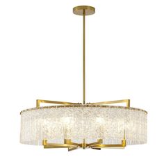 8 Light Chandelier, Brass Frame