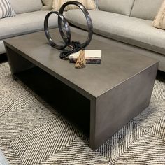 a coffee table with two rings on it