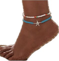 Starfish Charm Anklets For Beach Vacation, Vacation Anklets With Starfish Charm For Beach Season, Vacation Beach Season Anklets With Starfish Charm, Starfish Anklets For Beach Season, Adjustable Starfish Anklet For Summer, Summer Anklet With Starfish Charm As Gift, Summer Beach Anklets With Starfish Charm, Casual Starfish Jewelry For Summer, Casual Blue Anklet For Beach Season