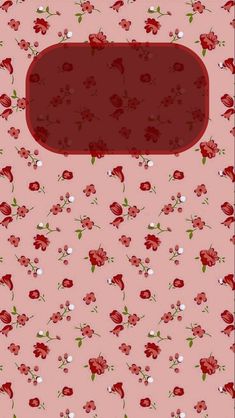 a pink background with red and white flowers on the bottom right corner is an empty rectangular frame