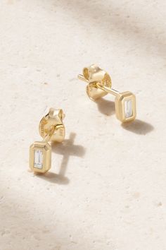 Mateo's earrings are part of the label's 'Facet' collection, which focuses on the natural beauty of diamonds through classic cuts. They've been handmade in the brand's New York atelier from polished 14-karat gold and inlaid with shimmering baguette-cut stones. Classic Diamond White Earrings With Baguette Diamonds, Classic 14k Gold Earrings With Baguette Diamonds, Luxury Gold Emerald Cut Diamond Earrings, Timeless Earrings With Baguette Diamonds As Gift, Classic Earrings With Baguette Diamonds, Baguette Cut Diamond Earrings For Gift, Gift Baguette Cut Diamond Earrings, Fine Jewelry Baguette Diamond Earrings For Gift, Timeless Baguette Diamond Earrings As Gift