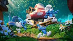 the smurfs are playing in an animated scene