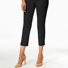 Measurements Laying Flat: Waist: 17.5" Rise: 11" Inseam: 25" B234 Chic Black Capri Length Pants, Chic Black Capri Pants, Elegant Capri Length Pants For Workwear, Elegant Workwear Capri Bottoms, Black Office Pants For Spring, Black Ankle-length Pants For Work, Black Pants For Office Wear In Spring, Black Office Wear Pants For Spring, Black Spring Office Pants