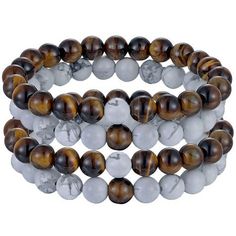 Natural Stone Beaded Bracelet, Set Tiger Eye, Howlite Affordable Artisan Bracelets With Round Beads, Howlite Stone, Tiger Eye Beads, Stretch Bands, Eye Beads, Bracelet Handmade, Tiger Eye, Stone Beads, Bracelet Set