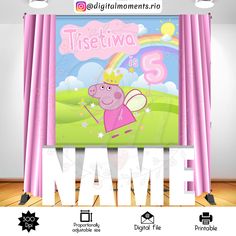 a pink poster with a cartoon character on it and the words,'tweetiwa is 5 name '