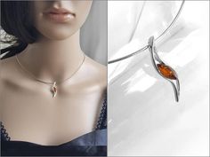 Brown Amber Pendant & 925 Silver Choker This stylish silver choker necklace features a longitudinal silver pendant decorated with marquise shaped brown amber. It is perfect for everyday wear or as a gift. Size: Amber pendant Width x height: approx. 0.24" x 1.14" (0.6 x 2.9 cm) Amber stone (width x height): approx. 0.16" x 0.4" (0.4 x 1 cm) Material of charm: 925 Sterling Silver, amber Choker length: approx. 16.5" (42 cm) or 18" (45 cm) Material: 925 Sterling Silver Type of chain: snake chain, ch Choker Chain, Silver Choker Necklace, Amber Pendant, Silver Choker, Amber Stone, Original Jewelry, Amber Jewelry, Snake Chain, Shop Home