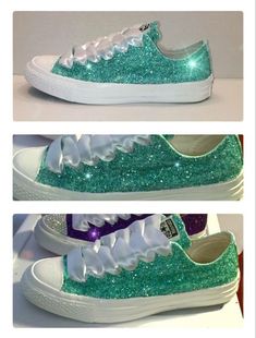 Sparkly Glitter Wedding Dresses With Bling, Tennis Wedding, Quinceanera Shoes, Glitter Converse, Royal Theme, Shoe Makeover, Diy Sneakers, Wedding Sneakers, Sparkly Shoes