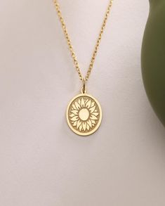 Silver Sunflower Disc Pendant - Sunflower Disc Silver Necklace ● Material of pendant: 925K Sterling Silver ( REAL SİLVER ) ● Metal Stamp: 925K Sterling Silver ( REAL SİLVER ) ● The pendant is available in 4 sizes: - 0,70 x 0,51 inches / 18x13 mm ( In the photos ) - 0,74 x 0,55 inches / 19x14 mm - 0,82 x 0,62 inches / 21x16 mm - 0,94 x 0,70 inches / 24x18 mm ( In the photos the size is 0,70 x 0,51 inches ( Jump Ring inner diameter: 4 mm  ● Material of Chain: 925K Sterling Silver REAL SİLVER  The Sunflower Design Jewelry For Mother's Day Anniversary, Sunflower Jewelry For Anniversary And Mother's Day, Silver Tarnish Resistant Necklace As Gift For Mom, Tarnish Resistant Silver Necklace For Mom, Silver Tarnish Resistant Necklace For Mom, Silver Flower-shaped Necklace For Birthday, Silver Flower Shaped Necklace For Birthday, Sunflower Design Round Jewelry Gift, Round Sunflower Design Jewelry Gift