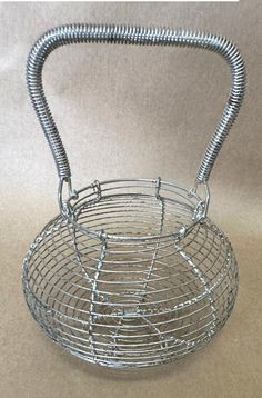 Egg Basket Wire Metal Handle Footed Coil Covered 7 1/2" Tall 5 3/4" Wide 3" Opening Shelf:  K-1 White Egg Basket, Egg, White