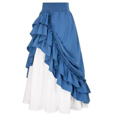 PRICES MAY VARY. This Renaissance skirt is made of polyester, lightweight, high quality. The high-waisted design and ruffled hem elements are perfect for your figure. The waistband is very elasticized, the skirt is long hit to the floor. It’s made to be worn with the bustle in the back like the Victorian- Era Style, The bustle can be lowered, the ruffles part on the back is actually detachable. There are two buttons to hook it up there, so it can worn as a simple layered skirt. This Victorian sk Vintage Midi Skirt, Steampunk Skirt, Vintage Dress Shop, Fest Outfits, Casual Party Dresses, Model Pose, Retro Costume, Womens Maxi Skirts