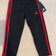 Adidas Boys 4 Black Red Stripe Sweatpants Nwt Red Sports Pants For Winter, Red Winter Sports Pants, Adidas Red Cotton Pants, Black And White Sweatpants, Adidas Bottoms, Black And White Pants, Striped Sweatpants, Adidas Classic, Black Sweats