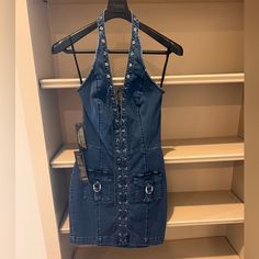 Brand New With Tags Blue Denim Dress For Party, Denim Mini Dress For Night Out, Blue Cotton Denim Party Dress, Blue Cotton Denim Dress For Night Out, Blue Cotton Denim Dress For Party, Blue Denim Dress For Night Out, Country Concert, Bebe Dresses, Mini Dresses Summer