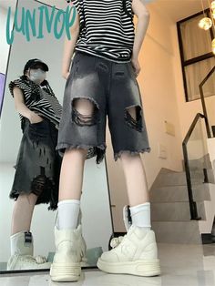 SPECIFICATIONS Decoration: HOLE Fabric Type: Denim Pant Style: Regular Pattern Type: Solid Fit Type: Regular Style: Casual Material: COTTON Waist Type: HIGH Gender: WOMEN Item Type: Shorts Closure Type: Button Fly Size S Waist 64 cm Hips 100 cm Length 52 cm M Waist 68 cm Hips 104 cm Length 52 cm L Waist 72 cm Hips 108 cm Length 53 cm XL Waist 76 cm Hips 112 cm Length 53 cm The above dimensions are measured manually in kind, and there will be a 1-3cm error due to different measurement methods. Th Knee Length Jeans, Kawaii Leg Warmers, Hot Suit, Jeans Female, Net Stockings, Denim Pants Fashion, Fishnet Stockings, Leggings Pattern, Trendy Collection