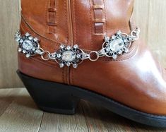 Western Silver Jewelry For Parties, Western Style Silver Party Jewelry, Western Style Silver Jewelry For Party, Western Wedding Boots, Cowgirl Boots Wedding, Pearl Boots, Boot Chains, Bridal Boots, Single Bracelet