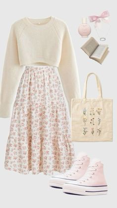 Me Core Outfit, Feminine Outfit Ideas Girly, Cute Long Skirt Outfits, Modest Girly Outfits, Cute Closet, Comfy Casual Outfits, Church Outfit, Modest Clothes