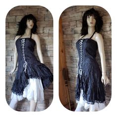 Pagan lace up corset wrinkle dress This 2 piece costume consists of black lace up wrinkles dress upcycled by me and a white vintage cotton skirt.  Fits bust up to 33 inches  See measurements on photo please  Great vintage condition Gothic Corset Dress For Spring, Gothic Corset Dress For Spring Alternative Fashion, Fitted Summer Corset Dress With Lace Trim, Summer Fitted Corset Dress With Lace Trim, Fitted Lace Trim Corset Dress For Summer, Fitted Lace Corset Dress For Summer, Summer Gothic Lace Dresses, Gothic Summer Festival Corset, Gothic Fitted Summer Dresses