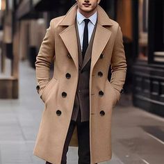 Wiaofellas - Vintage Double Breasted Woolen Overcoats Men Long Jackets Spring Fashion Solid Color Turn-down Collar Coats For Mens Streetwear Shoulder (cm) Bust Size(cm) Length (cm) Sleeve (cm) Suggest Weight (kg) S 47 110 93 64 - M 48.5 114 95 65 - L 50 120 97 66 - XL 51.5 126 99 67 - XXL 53 132 101 68 - 3XL 54.5 138 103 69 - 4XL - - - - - 5XL - - - - - "Size measured by ourselves, sometimes has some errors, but always within 3cm." Winter Sport Coat With Pockets And Long Sleeves, Brown Single Breasted Outerwear For Winter, Single Breasted Long Coat For Outdoor, Single Breasted Long Outdoor Coat, Single-breasted Long Outdoor Coat, Brown Stand Collar Blazer For Winter, Winter Sport Coat With Long Sleeves For Cold Weather, Brown Winter Blazer With Stand Collar, Business Pea Coat With Pockets For Winter