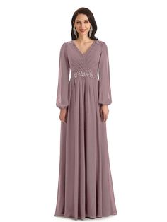 vintage-mauve Bride Dress Vintage, Long Sleeve Chiffon Dress, Mother Of The Bride Outfit, Plus Size Formal Dresses, Bridesmaid Dresses Online, Custom Size Dresses, Satin Bridesmaid Dresses, Chiffon Long Sleeve, Modern Dress